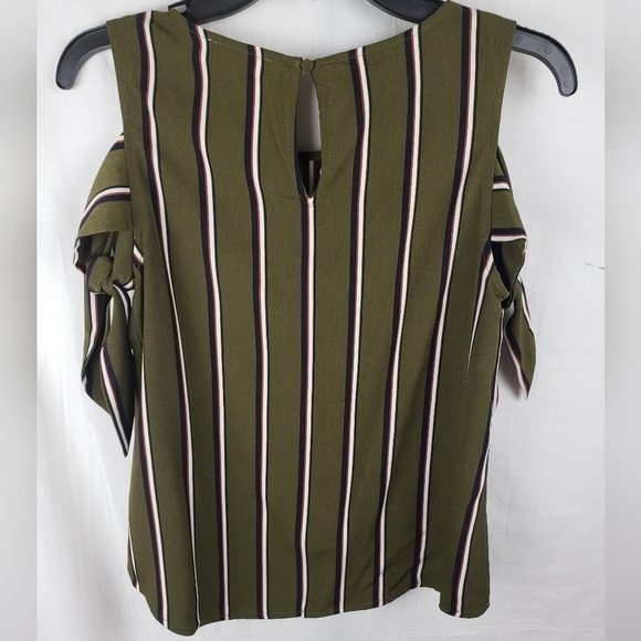 E M Green Blue Striped w/Tie Strap Sleeveless Shirt Sz S - Picture 4 of 8